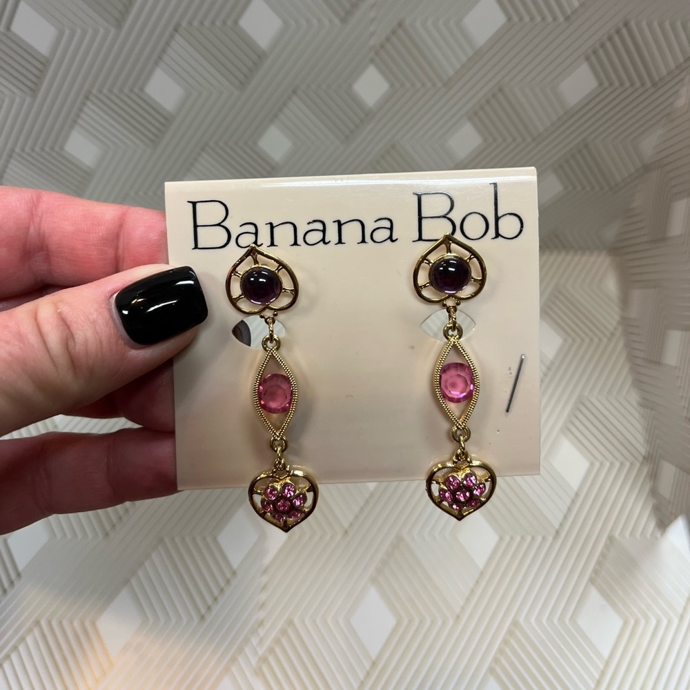 Vintage Banana Bob Post Back Dangle Earrings